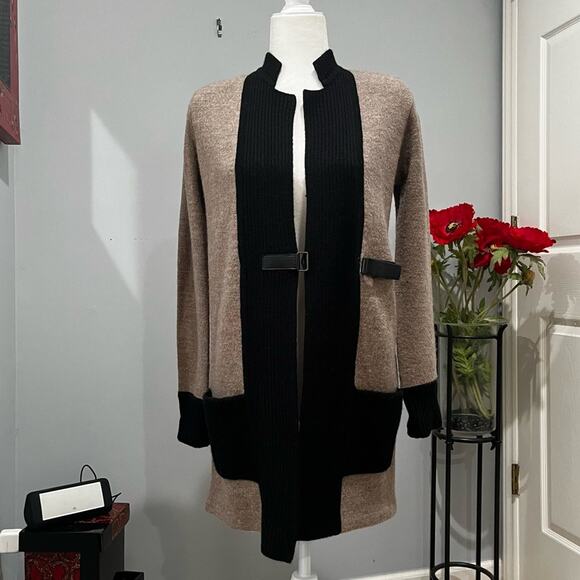 NEW Ann Taylor Wool Longline Colorblock Belt Knit Ribbed Cardigan Sweater Coat … - Picture 1 of 16